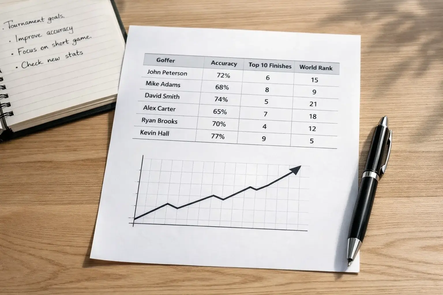 Document d'analyse avec statistiques de performance d'un golfeur professionnel